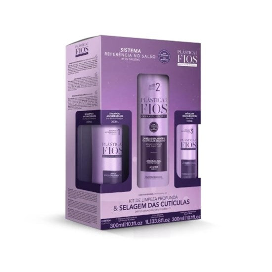 Kit Plástica Dos Fios Shampoo Antirresíduo 300Ml + Liso Máximo 1L + Máscara Restauradora 300Ml