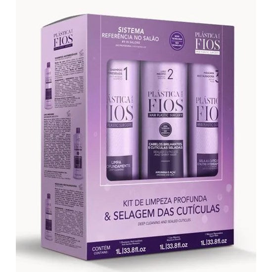 Kit Plástica Dos Fios Shampoo Antirresíduo + Liso Máximo + Máscara Restauradora 3X1L